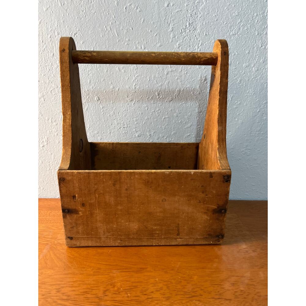 Vintage Wooden Tool Caddy Primitive Farmhouse Tote Box Rustic Carrier